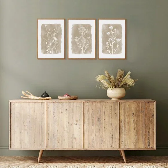 Elegant Framed Boho Floral Art Prints - 16x24 Set for Living and Work Spaces